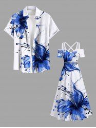 Flowers Paint Splatter Print Plus Size Matching Hawaii Beach Outfit For Couples -  