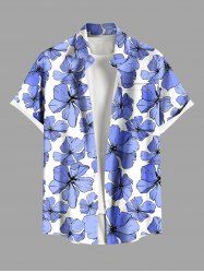 Plus Size Flowers Print Buttons Pocket Hawaii Shirt For Men -  