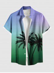 Plus Size Coconut Tree Dip Dye Ombre Print Hawaii Button Pocket Shirt For Men -  