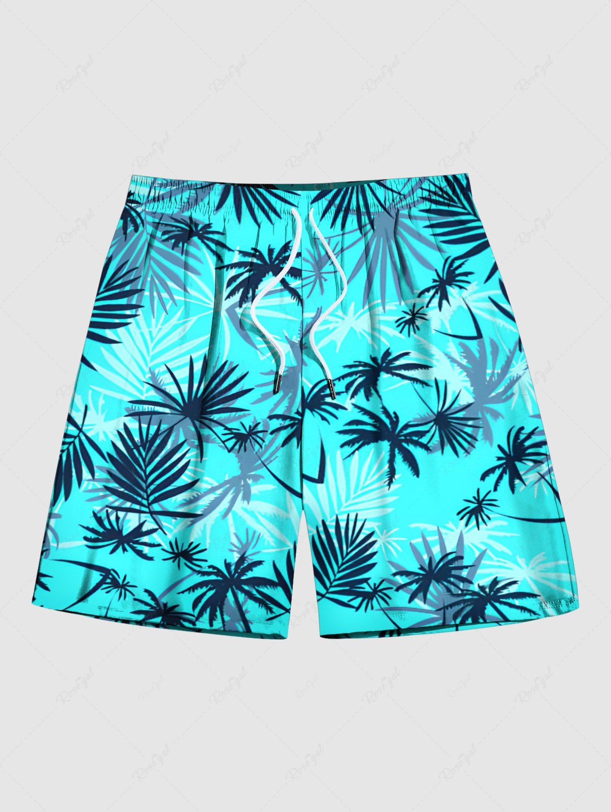 Trendy Plus Size Coconut Tree Tropical Leaf Print Hawaii Beach Shorts For Men  