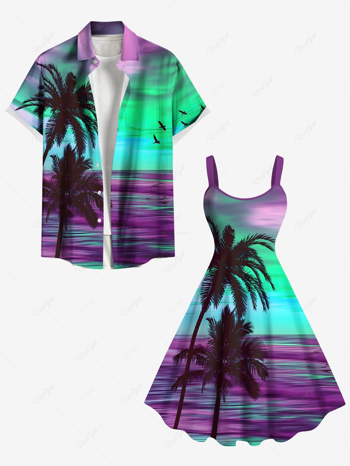 Short de Plage Grande Taille Imprimé Arbre et Noix de Coco Hawaii Pourpre  