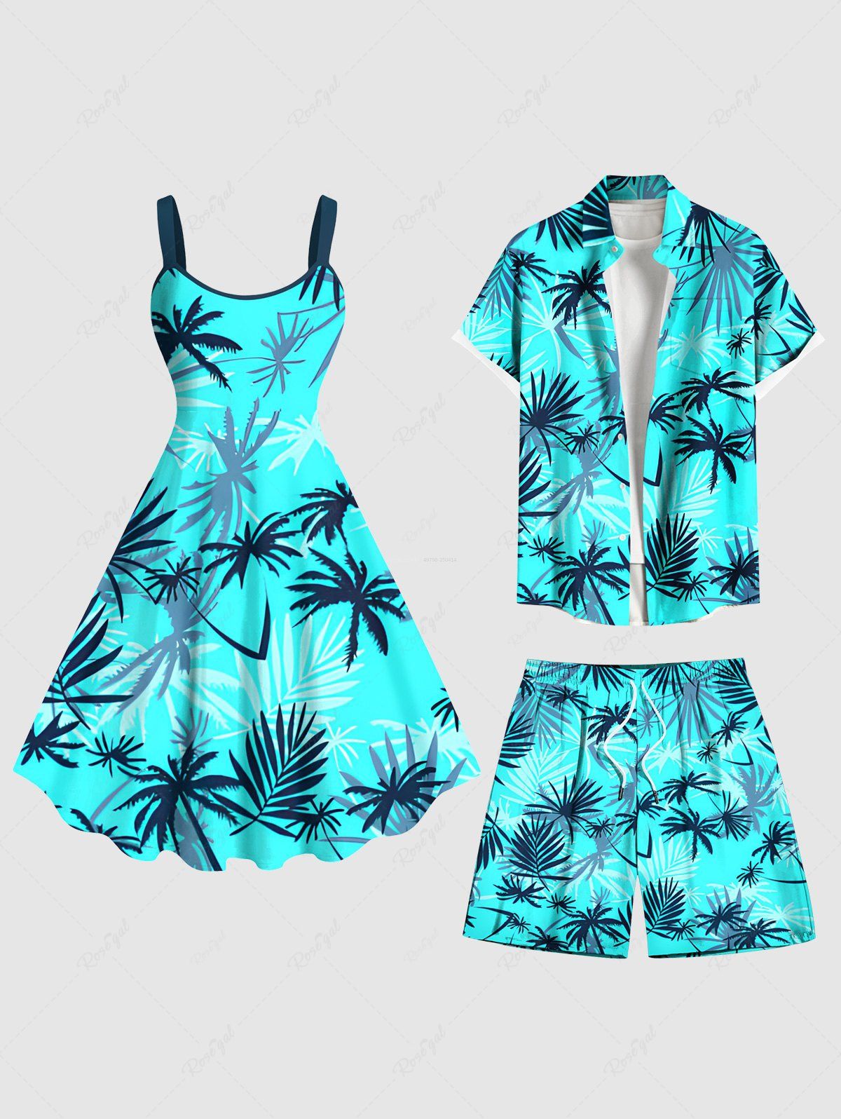 Cheap Coconut Tree Tropical Leaf Print Plus Size Matching Hawaii Beach Outfit For Couples  