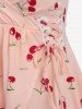 Cherry Print Lace-up Surplice Tank Top and Appliques Leggings Plus Size Outfit -  