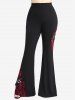 Pantalon Sarouel Long Grande Taille Imprimé Feuille Floral Côtelé - Noir 