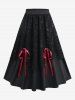 Plaid Print Lace Up Zipper Hollow Out Jacquard Top and Skull Mesh Bowknot Tied Layered A Line Skirt Plus Size Outfit -  