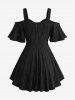 Plaid Print Lace Up Zipper Hollow Out Jacquard Top and Skull Mesh Bowknot Tied Layered A Line Skirt Plus Size Outfit -  
