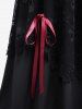 Plaid Print Lace Up Zipper Hollow Out Jacquard Top and Skull Mesh Bowknot Tied Layered A Line Skirt Plus Size Outfit -  