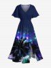 Tenue de Plage Grande Taille Scintillante et Imprimé de Cocotiers Sous la Galaxie - Noir 