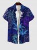Tenue de plage hawaïenne assortie grande taille à imprimé feuilles tropicales de cocotier pour couples - Bleu profond 