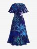 Tenue de plage hawaïenne assortie grande taille à imprimé feuilles tropicales de cocotier pour couples - Bleu profond 