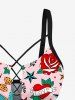 Bird Cherry Heart Anchor Bowknot Cruise Print Swimsuit Hawaii Plus Size Matching Set -  
