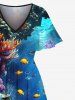 Contrastant Imprimé Poisson Grande Taille Costume de Plage pour Couples - Bleu 