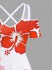 Tenue de Plage à Imprimé Fleurs Tropicales D'Hibiscus Grande-Taille pour Couples - Rouge 