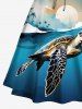 Plus Size Coconut Tree Sea Turtle Sun Cloud Ombre Sky Print Hawaii Sea Creatures Lace Up A Line Tank Dress -  