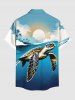 Plus Size Coconut Tree Sea Turtle Sun Cloud Ombre Sky Print Hawaii Sea Creatures Shirt For Men -  