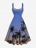 Plus Size Coconut Tree Ombre Sky Print Hawaii Lace Up A Line Tank Dress -  