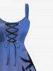 Plus Size Coconut Tree Ombre Sky Print Hawaii Lace Up A Line Tank Dress -  