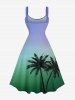 Plus Size Coconut Tree Dip Dye Ombre Print Hawaii Lace Up A Line Tank Dress -  