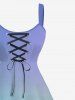 Plus Size Coconut Tree Dip Dye Ombre Print Hawaii Lace Up A Line Tank Dress -  