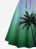 Plus Size Coconut Tree Dip Dye Ombre Print Hawaii Lace Up A Line Tank Dress -  