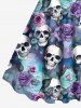 Plus Size Skull Ombre Rose Flower Print Hawaii A Line Tank Dress -  