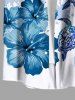 Chemise à poches boutonnées grande taille pour homme, imprimé éclaboussures de peinture florale, tortue et oiseau, créatures marines d'Hawaï en dégradé. - Blanc L