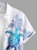 Chemise à poches boutonnées grande taille pour homme, imprimé éclaboussures de peinture florale, tortue et oiseau, créatures marines d'Hawaï en dégradé. - Blanc L