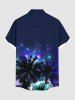 Plus Size Coconut Tree Glitter Galaxy Print Hawaii Button Pocket Shirt For Men -  