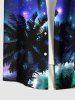 Plus Size Coconut Tree Glitter Galaxy Print Hawaii Button Pocket Shirt For Men -  
