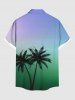 Plus Size Coconut Tree Dip Dye Ombre Print Hawaii Button Pocket Shirt For Men -  