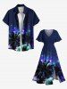 Plus Size Coconut Tree Glitter Galaxy Print Hawaii Split Pocket A Line Midi Dress -  