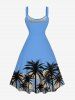 Plus Size Coconut Tree Sky Print Hawaii Lace Up A Line Tank Dress -  