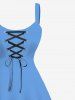 Plus Size Coconut Tree Sky Print Hawaii Lace Up A Line Tank Dress -  
