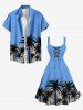 Plus Size Coconut Tree Sky Print Hawaii Lace Up A Line Tank Dress -  