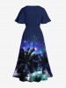 Plus Size Coconut Tree Glitter Galaxy Print Hawaii Split Pocket A Line Midi Dress -  