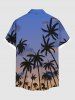 Plus Size Coconut Tree Ombre Sky Print Hawaii Button Pocket Shirt For Men -  