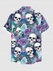 Plus Size Skull Ombre Rose Flower Print Hawaii Button Pocket Shirt For Men -  