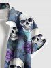 Plus Size Skull Ombre Rose Flower Print Hawaii Button Pocket Shirt For Men -  