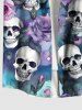 Plus Size Skull Ombre Rose Flower Print Hawaii Button Pocket Shirt For Men -  