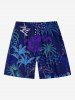 Plus Size Coconut Tree Tropical Leaves Print Hawaii Drawstring Beach Shorts For Men -  