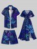 Plus Size Coconut Tree Tropical Leaves Print Hawaii Drawstring Beach Shorts For Men -  