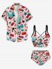 Tankini Débardeur à Dos Ouvert Croisé Imprimé Ancre et Coeur - Rose clair XS