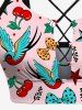 Bird Cherry Heart Anchor Bowknot Cruise Print Hawaii Lace Up Tankini Top(Adjustable Shoulder Strap) -  