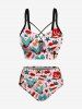Tankini Débardeur à Dos Ouvert Croisé Imprimé Ancre et Coeur - Rose clair 6X