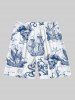 Plus Size Skull Pirate Octopus Sailboat Shell Cruise Print Hawaii Drawstring Beach Shorts For Men -  