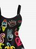 Plus Size Glitter Neon Flamingo Banana Heart Wing Moon Print Hawaii A Line Tank Dress -  