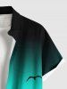 Plus Size Coconut Tree Bird Ombre Print Buttons Pocket Hawaii Shirt For Men -  
