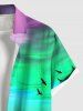 Plus Size Coconut Tree Bird Sea Tie Dye Print Buttons Pocket Hawaii Shirt For Men -  