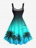 Plus Size Coconut Tree Bird Ombre Print Hawaii Tank Dress -  