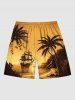 Plus Size Coconut Tree Sun Sailboat Print Hawaii Beach Shorts For Men -  